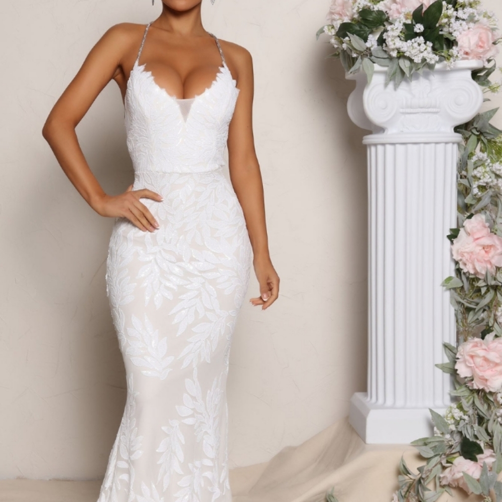 *ISO* Fashion Nova Steadfast Love Sequin Gown-White